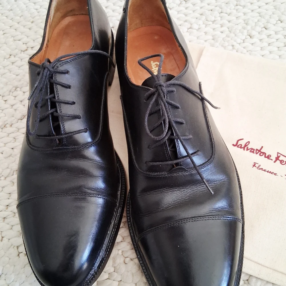 Salvatore Ferragamo Classic Oxford Dress Shoes Formal Wedding Black Tie Sz:10.5B